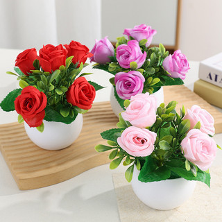 [BÁN] Hoa Nhân Tạo Chậu Hoa Hồng Giả Cây Cảnh Mini Trang Trí Nhà Thẩm Mỹ Phòng Khách Bàn Làm Việc Văn Phòng Trang Trí Hoa Nhựa Trang Trí Tiệc Cưới Quà Tặng 15cm