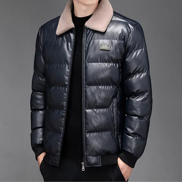 Áo khoác cotton da nam PU Áo khoác da nam Áo khoác cotton cổ tròn Áo khoác đệm cotton Áo khoác nam da cotton Áo khoác cotton mùa đông 2NZR