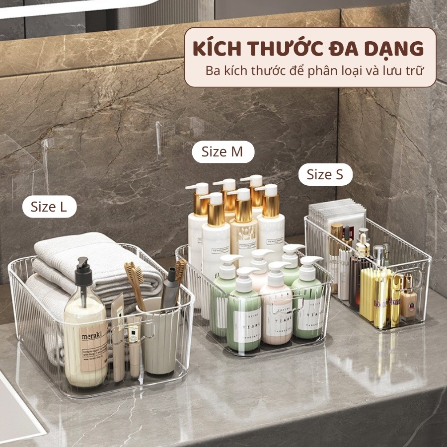 Khay Nhựa Trong Suốt Đựng Đồ Đa Năng ENODA HOME, Khay Đựng Mỹ Phẩm 3 Kích Thước Thiết Kế Kẻ Sọc Hiện Đại Q061