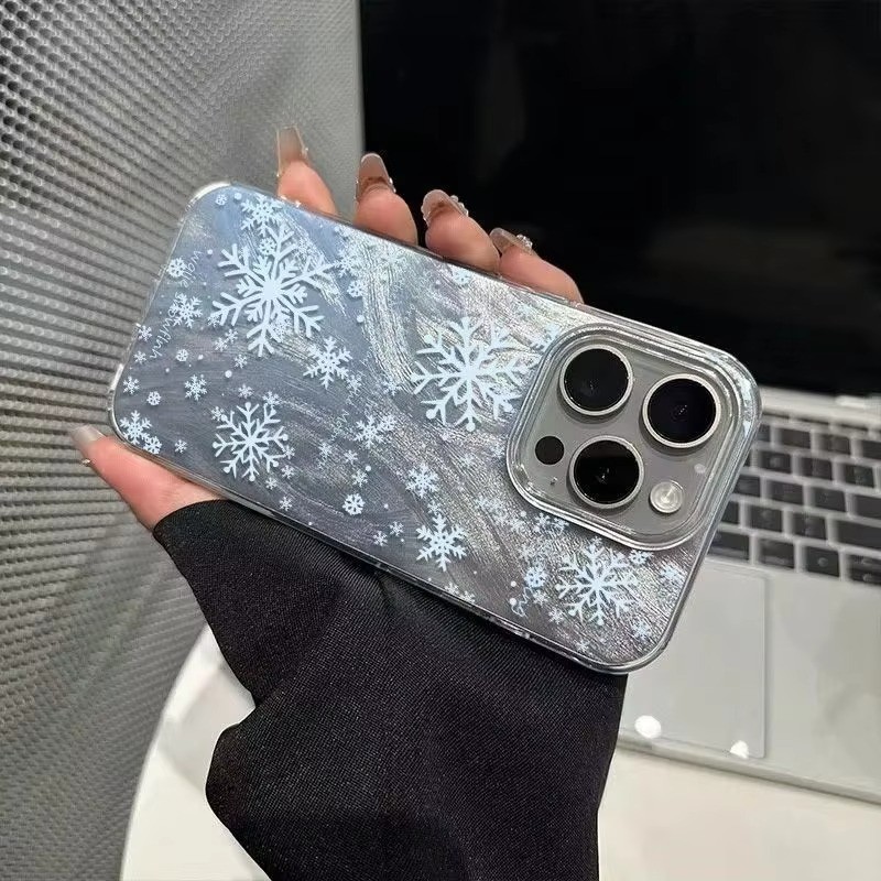 Vỏ Tương Thích Cho iPhone 16 15 17 Pro Max 11 13 14 12 Pro Cho iPhone 16e 7 8 Plus XS Max X XR SE2022 Bông Tuyết Trắng Mùa Đông Thanh Lịch Giáng Sinh Vỏ Cứng Chống Sốc