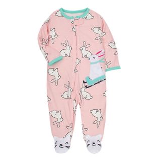 Áo liền quần có chân sơ sinh, Áo liền quần mềm mại in họa tiết da báo cho bé gái, Áo ngủ trẻ sơ sinh có dây kéo dài 0-12M