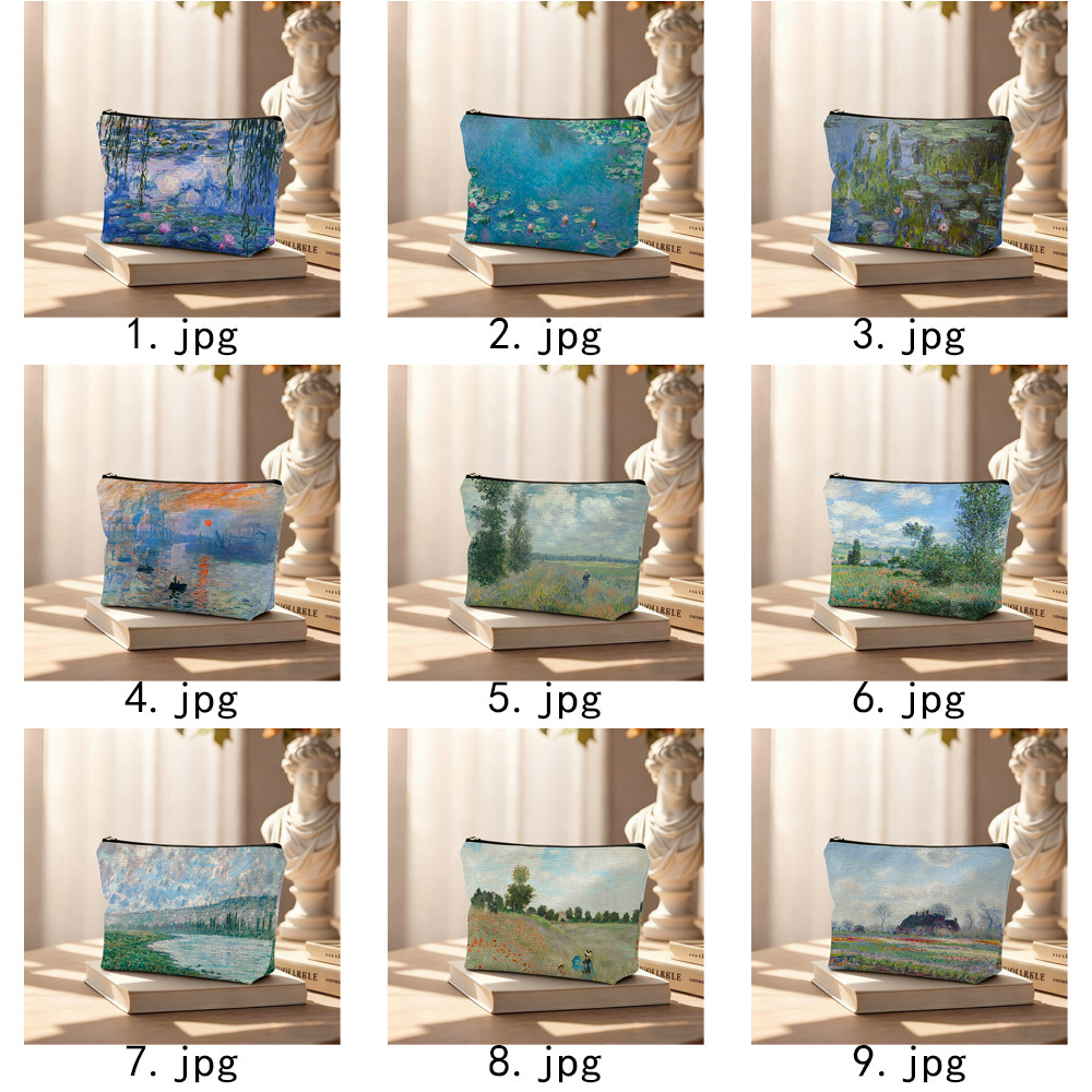 Claude Monet Tranh sơn dầu Van Gogh Tranh sơn dầu Túi đựng mỹ phẩm có khóa kéo, Thiết yếu du lịch, Dụng cụ sắp xếp mỹ phẩm, Túi quà dự tiệc độc thân cho bé gái