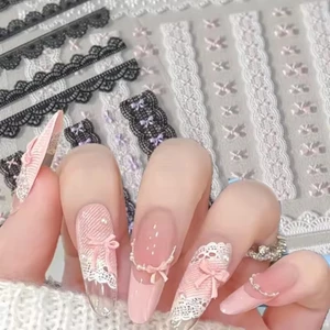 Trang trí móng tay nữ tính | Miếng Dán Nơ Ren Tự Dính Cho Phong Cách Ngọt Ngào / Thoáng Mát / Nguyên Chất, Hồng Đen Trắng, Bộ Dụng Cụ Làm Móng Tay Nhà DIY 1 / 2 / 3 Tờ