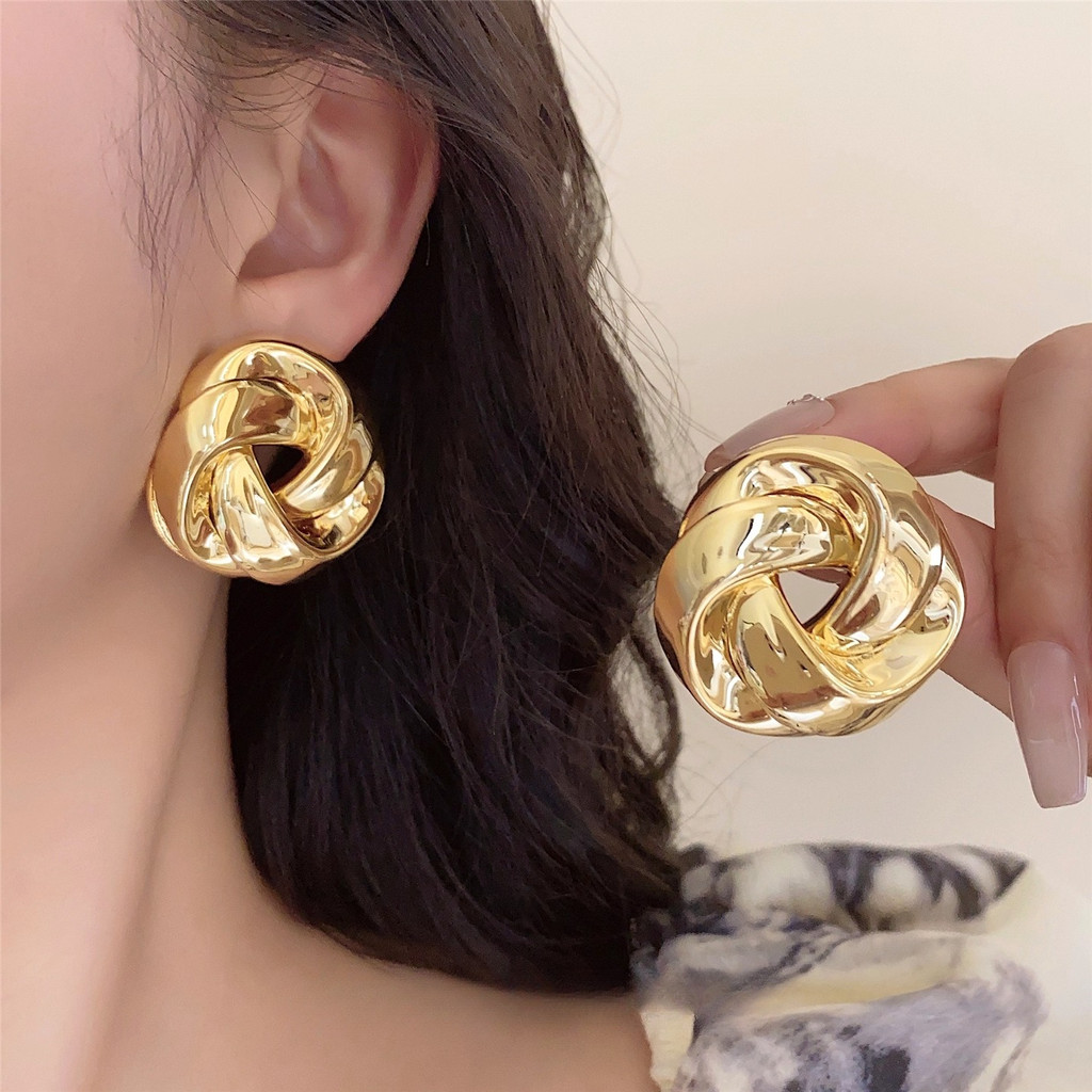 Bông tai đính hoa kim loại kiểu Pháp Retro, thiết kế thanh lịch dành cho nữ