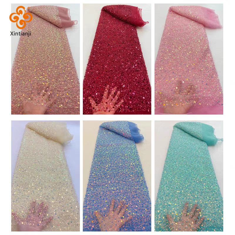 Lưới Thêu Ngọc Trai Kim Sa Lấp Lánh Cho Váy Cưới và Dạ Hội Handmade DIY