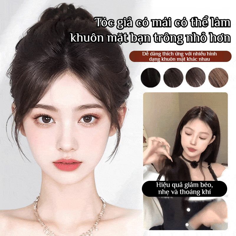 ⚡COD⚡Tóc giả tạo khối/tóc giả định hình khuôn mặt vô hình/óc nối có mái / tóc mái thật / tóc nối bồng bềnh