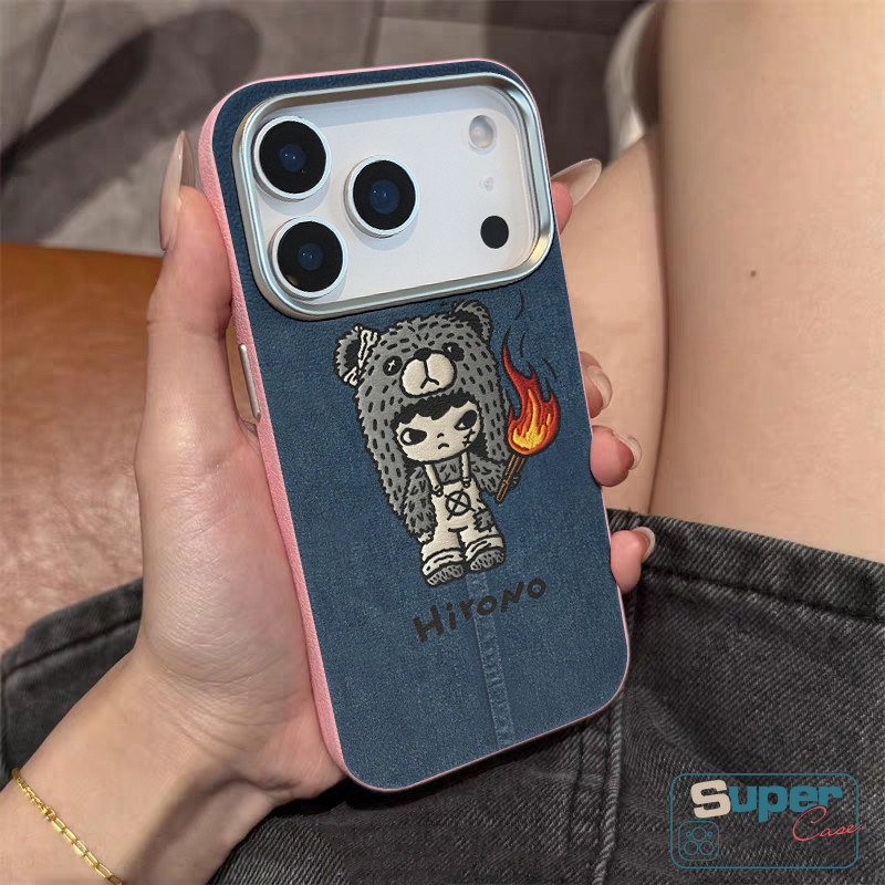 Ốp Lưng Tương Thích Cho iPhone 13 15 16 11 12 14 Pro Max 14 16 15 13 12 Pro XR X XS Max Hoạt Hình Gấu Dễ Thương Quần Áo Bé Trai Hirono Thời Trang Denim Da Họa Tiết