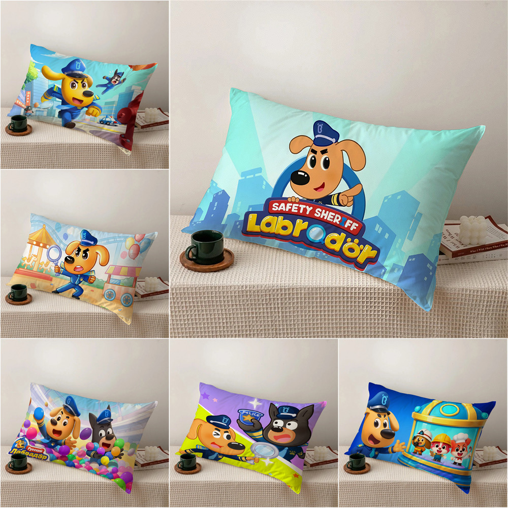 Vỏ gối Polyester hình chữ nhật một mặt Sheriff Labrador, máy có thể giặt được, thích hợp để trang trí phòng khách giường Sofa (không bao gồm lõi)
