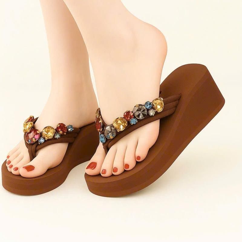 Dép kẹp xốp đế xuồng đính đá nhiều màu cao 5f,7f,9f bản cao cấp, Dép kẹp nữ đính đáPP