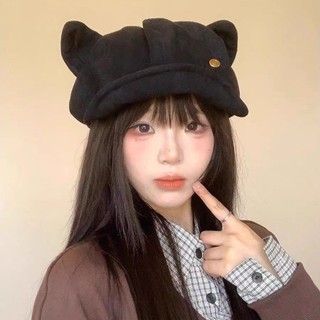 Mũ nồi retro da lộn tai mèo hình bát giác nhỏ, phù hợp cho họa sĩ và sử dụng hàng ngày
