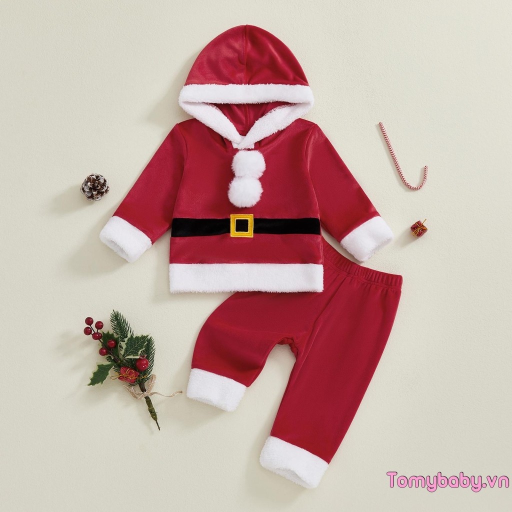 Bé Ông Già Noel Trang Phục Cho Bé Gái Bé Trai Dài Tay Có Mũ Trùm Đầu + Quần Trang Phục Giáng Sinh Trang Phục Hóa Trang
