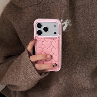 Hàn Quốc Ngọt Ngào Nữ Tính Trái Tim Tình Yêu Cam Hồng Da PU Ốp Lưng Điện Thoại iPhone 17Promax 16Promax 13 14 15 Pro Max Đệm Không Khí Chống Sốc Nữ Vỏ Điện Thoại Di Động