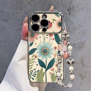 Vỏ hoa INS + Dây chuyền cho IPhone 16 11 15 14 13 12 Pro Max X Xr Xs Max 6 6s 7 8 Plus SE 2020 Vỏ điện thoại bảo vệ ống kính chống sốc mềm + Vỏ màu đen