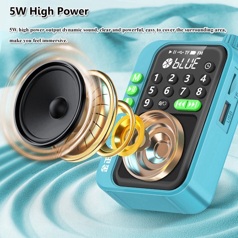 C90 Mini Pocket FM Radio Đài Phát Thanh Kỹ Thuật Số Thu Không Dây Loa MP3 Có Màn Hình LED Ghi Âm Hẹn Giờ Ngủ Xanh