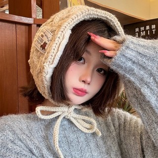Thu Đông Hàn Quốc Thời Trang Sinh Viên Retro Dệt Kim Bịt Tai Nữ