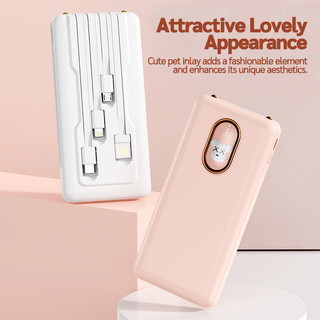 Pin dự phòng Goojodoq 10000mAh kèm 4 cáp dữ liệu và đèn báo; Thiết kế hoạt hình