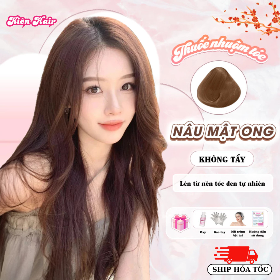 Thuốc nhuộm tóc Nâu, Thuốc nhuộm tóc màu Nâu Mật Ong tặng kèm oxy trợ dưỡng và bao tay | Trunghair