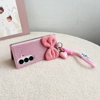 Ốp Điện Thoại Cho Samsung Galaxy Z Fold7 Fold 7 6 5 4 3 5G Lông Thú Teddy Hình Gấu Nơ Trái Tim Mặt Dây Chuyền Có Dây Buộc