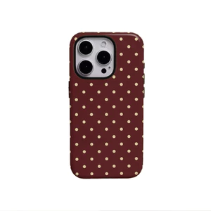 Ốp điện thoại chấm bi màu đỏ và màu be phong cách cổ điển tối giản phù hợp cho iPhone17 16Pro 16e 15ProMax 14Pro 13 12 13mini Samsung S24 S22 S25 2in1 ốp lưng cứng bóng