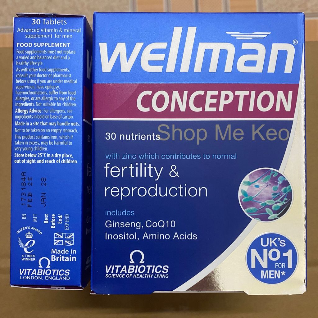 Vitamin Bổ Tinh Trùng - Giảm Dị Dạng - Tăng Tỉ Lệ Thụ Tinh Nam Giới Vitabiotics Wellman Conception - 30 Viên