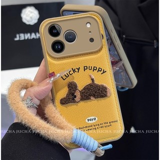 Hàn Quốc Hoạt Hình Dễ Thương Sang Trọng Con Chó Con Màu Vàng Mềm Da PU Wrsit Dây Đeo Ốp Lưng Điện Thoại Cho iPhone 17Promax 16Promax 11 12 13 14 15 Pro Max 15Plus Chống Sốc Nữ Điện Thoại Di Động