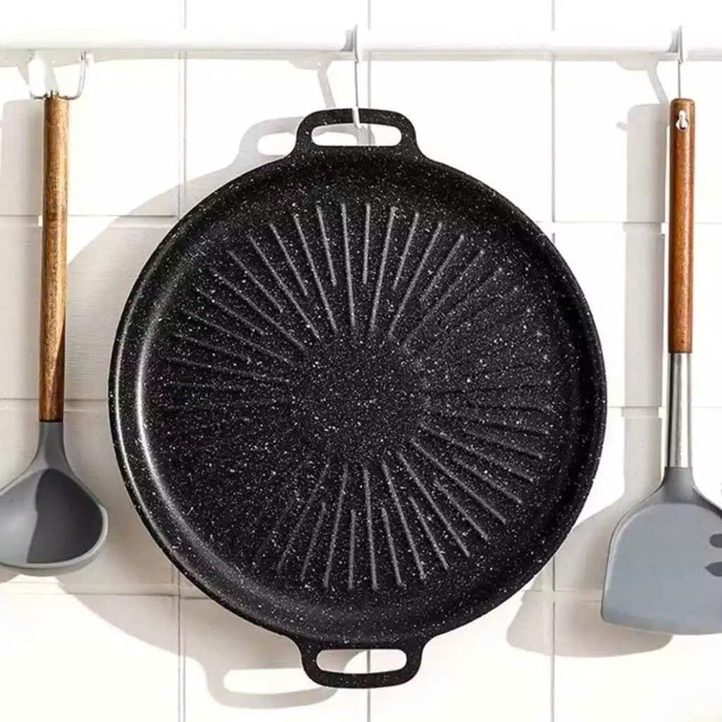 Chảo nướng vân đá chống dính 34cm, chảo dùng được cho bếp từ bếp ga bếp cồn, bếp từ (CHẢO VÂN)