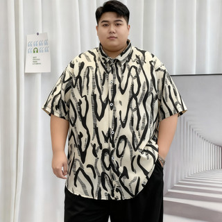 Áo sơ mi nam plus size họa tiết sọc, phong cách Hawai, oversize thoải mái