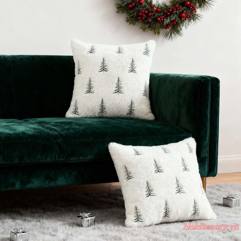 Giáng Sinh Vỏ Gối Thêu Cây Ném Gối Trang Trí Nhà Cho Sofa Phòng Ngủ