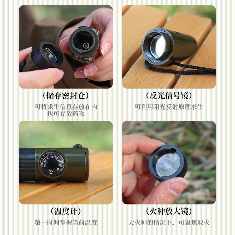 Còi sinh tồn đa chức năng với đèn LED, la bàn, nhiệt kế - Perfect cho cắm trại, đi bộ đường dài và leo núi