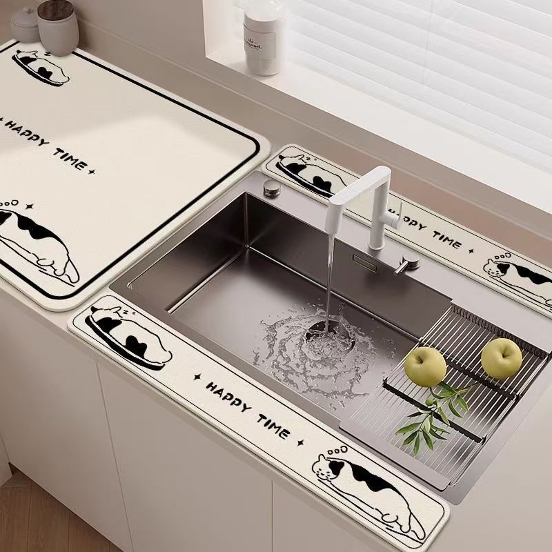 Hoạt Hình Dải Dài Rửa Bát Bồn Rửa Chén Hấp Thụ Nước Đơn Giản Thì Bàn Nhà Bếp Chống Trơn Trượt Diatom Bùn Thoát Thảm Đệm Dải Giữ Nước