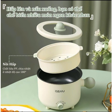 Nồi Lẩu OZHU Đa Năng, Nồi Hấp Mini 2 Nấc Nhiệt Kèm Giá Hấp Có Tay Cầm Tiện Dụng Dung Tích 1.8L(LOGKENT)