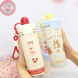 N2HAO Hoạt Hình Di Động Cốc Hút Chân Không Dung Tích Cao Có Dây Nâng 316 Thép Không Gỉ Cốc Chai Nước Cách Nhiệt Bé Trai Và Bé Gái n