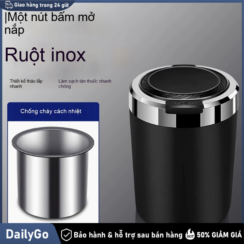 Gạt tàn ô tô lót inox, chất liệu ABS chống cháy, thiết kế đèn LED, nắp mở tự động，gạt tàn thuốc，Có Đèn