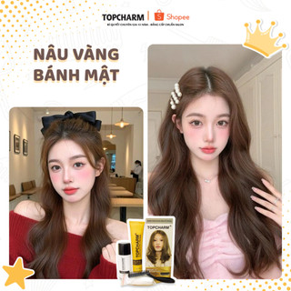 [CAO CẤP] Thuốc nhuộm tóc  NÂU VÀNG BÁNH MẬT không tẩy tóc, tặng kèm gói dưỡng và bộ dụng cụ TOPCHARM-CHAMIS