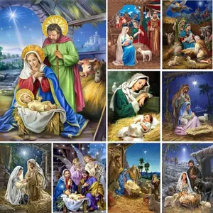 Tân Cổ Điển Chúa Giêsu Sinh Tại Manger Biểu Tượng Tôn Giáo Tranh Canvas - Chủ Đề Cầu Nguyện, Thanh Lịch & Lớn, Nghệ Thuật Treo Tường Cho Nghiên Cứu Lối Vào Tường Tiêu Đề