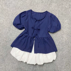 Set Áo Babydoll Nữ Bigsize CÔ NHỎ Tay Phồng Tiểu Thư Phối Váy Bí Xòe Có Bảo Hộ SET ( A191-CV413)