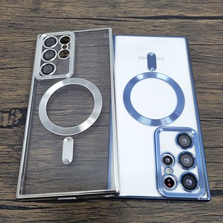 Sang Trọng Trong Suốt Mạ Cho Ốp Lưng Samsung Galaxy S21 S22 S23 S24 S25Ultra Plus Sạc Không Dây Silicon Trong Suốt Bao Trường Hợp