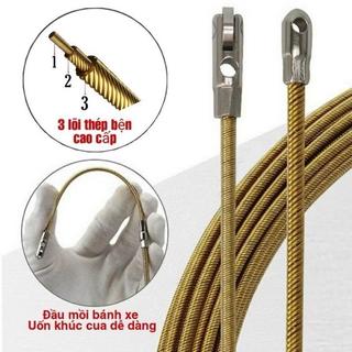 ￼Dây mồi luồn điện cáp Có Bánh xe 4mm bánh xe, đầu bi tròn loại 10m, 15m (Tặng 2 dây thít nối)