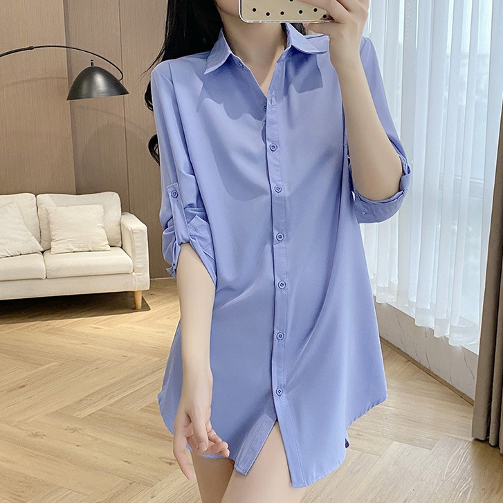 Áo Sơ Mi Tay Dài Họa Tiết Kẻ Sọc Thiết Kế Không Đồng Đều Thời Trang Mùa Thu Mới