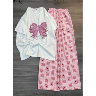 SÉT BỘ ĐỒ NỮ QUẦN HEO HỒNG + PHỐI ÁO PHÔNG  -HÌNH NƠ SIÊU XINH-thuba94