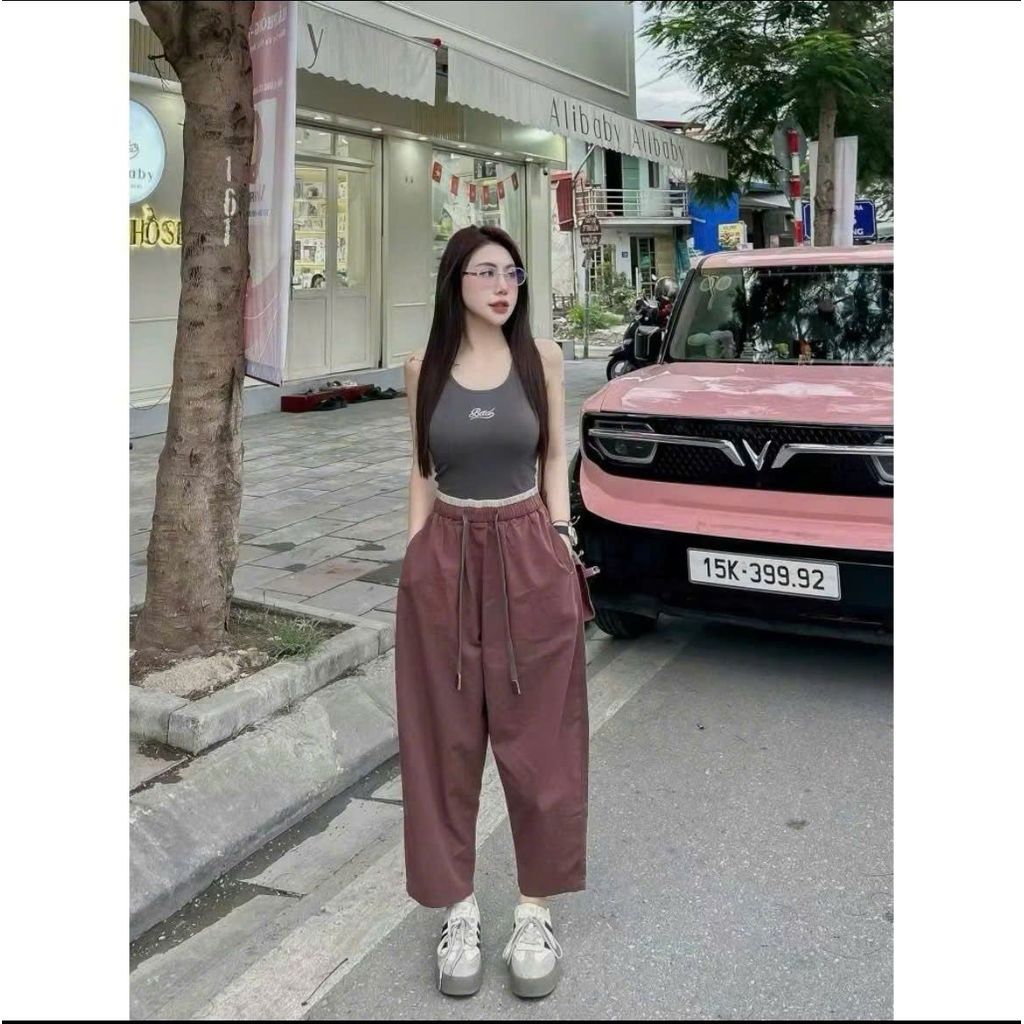 Quần baggy nữ cạp cao vải kaki loại 1 co giãn nhẹ, quần baggy ống rộng form thụng 2 túi sườn Q10