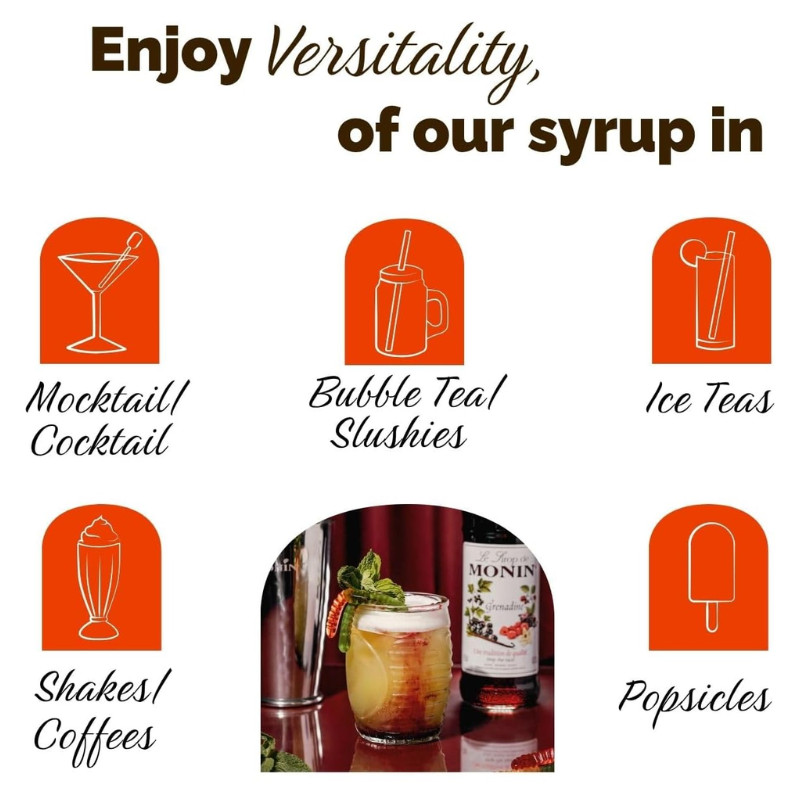 Siro Monin Lựu Grenadine 70cl, Nguyên Liệu Pha Chế Chuyên Nghiệp, Syrup Lựu Grenadine Nhập Khẩu Pháp