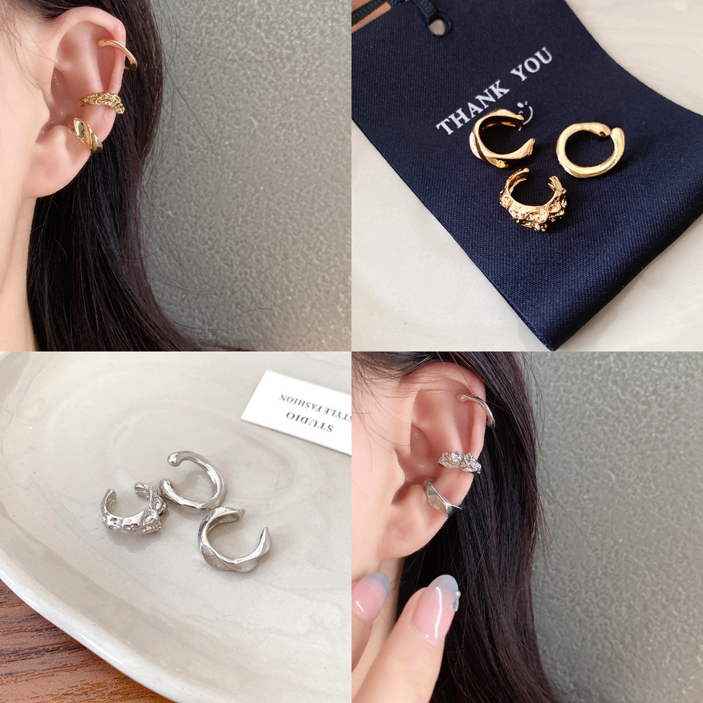 Vòng tai kẹp xương đơn giản thời trang, bộ 3 cái không đều