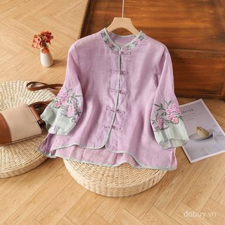 Một Áo Sơ Mi Cardigan Phong Cách Trung Hoa, Vải Lanh Cotton Thêu, Dành Cho Nữ
