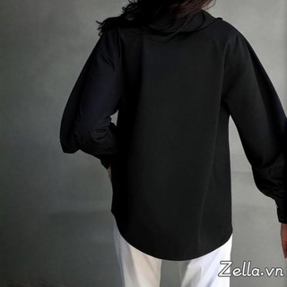 Áo sơ mi rời nút xuống tay dài, thiết kế đèn lồng màu trơn, phù hợp mùa thu