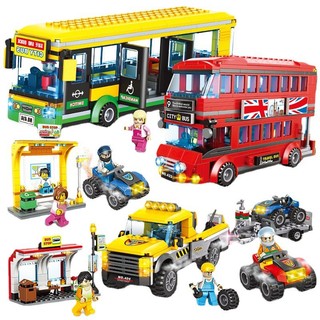 Dòng giao thông thành phố Tương thích Lego Khối xây dựng hạt nhỏ Xe buýt Xe buýt Xe tải Hộp đựng Đồ chơi lắp ráp ô tô LFMW
