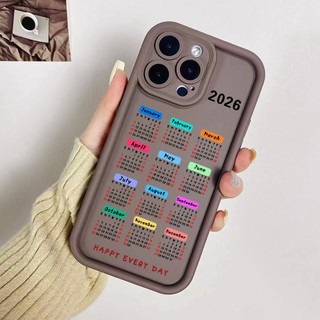 Ốp điện thoại lịch 2026 cho iPhone 17 / 16 / 15 Pro Max / 14 / 13 / 12 / 11 / Mini 7 / 8 Plus Xs X Vỏ bảo vệ hình thang bằng silicon mềm chống sốc