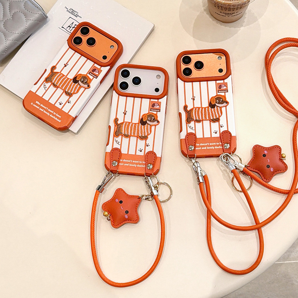 Thêu Chó Ngôi Sao Ngắn Dài Đeo Ngang Dây Điện Thoại Cho iPhone 17 Pro Max 16 15 14 13 12 Vỏ Bảo Vệ Chống Sốc