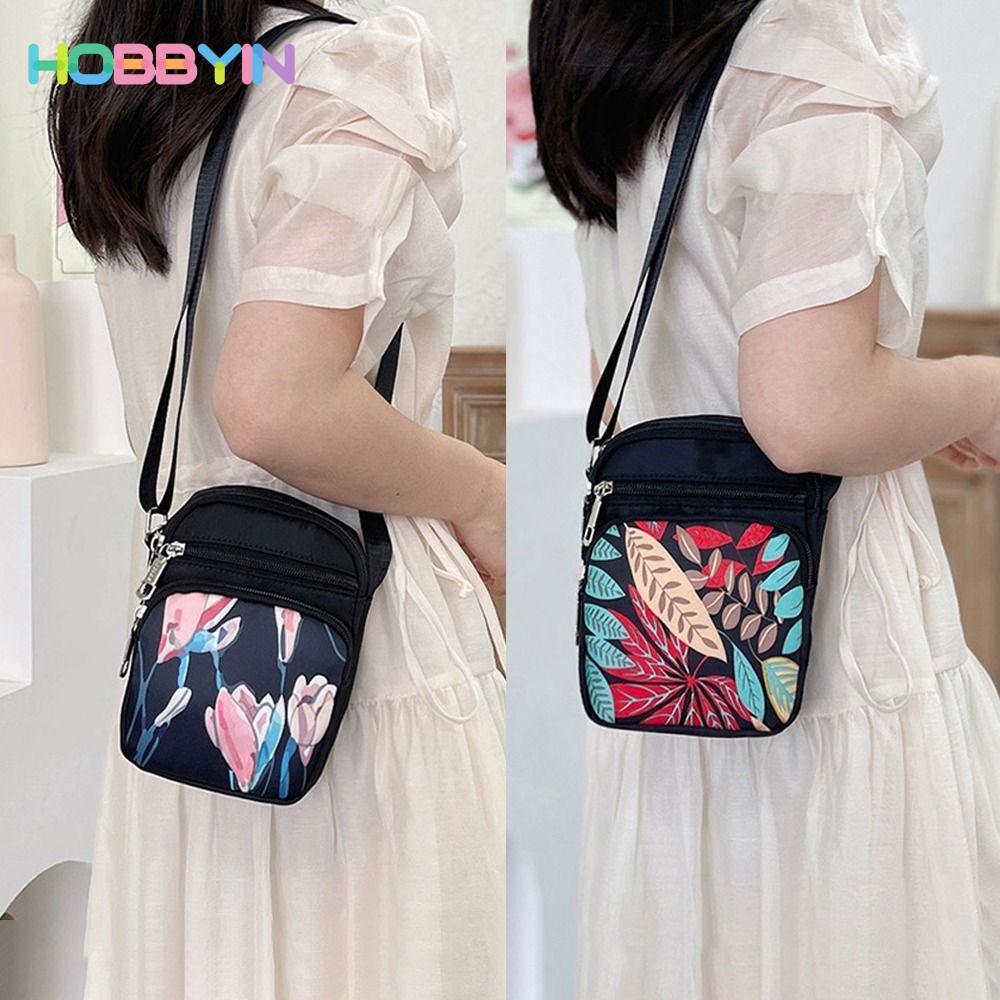 Túi vuông nhỏ HOBBYIN, Túi đeo vai Mini Nylon, Gói ngực nhiều lớp in thời trang Nam Nữ