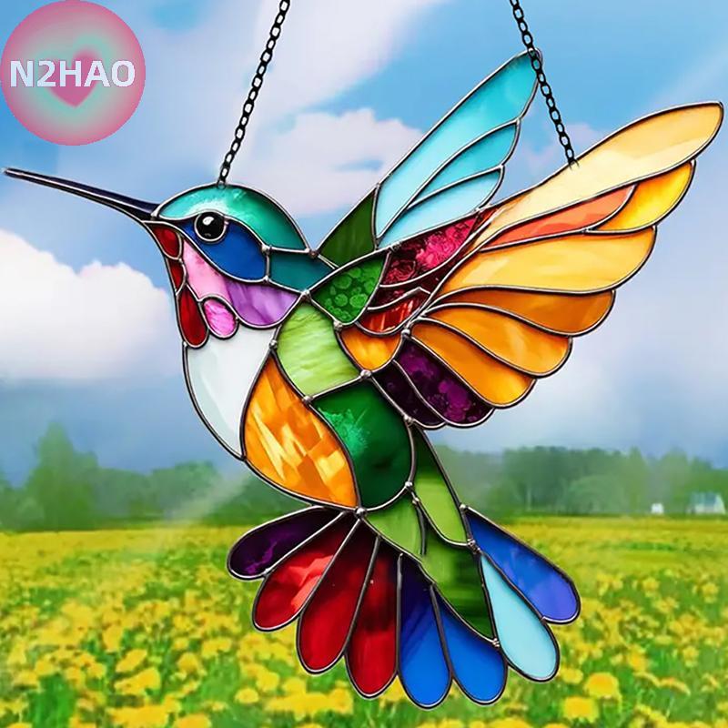 N2HAO Gorgeous Hummingbird Sun Catcher - Kính màu Acrylic 8 "Thích hợp để trang trí mọi mùa Quà tặng ngôi nhà và sân vườn hoàn hảo n